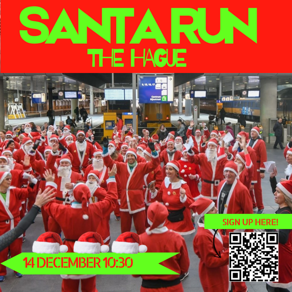 Zaterdag 14 december is de Santa Run!
Iedereen in Santa pak rennen we door de stad, zingen we liederen, eten we oliebollen en drinken we warme chocomel! Om 10:390 starten we vanuit de Boterwaag en rennen we door de stad! Het wordt feest. Schrijf je in met je vrinden! VOL=VOL!